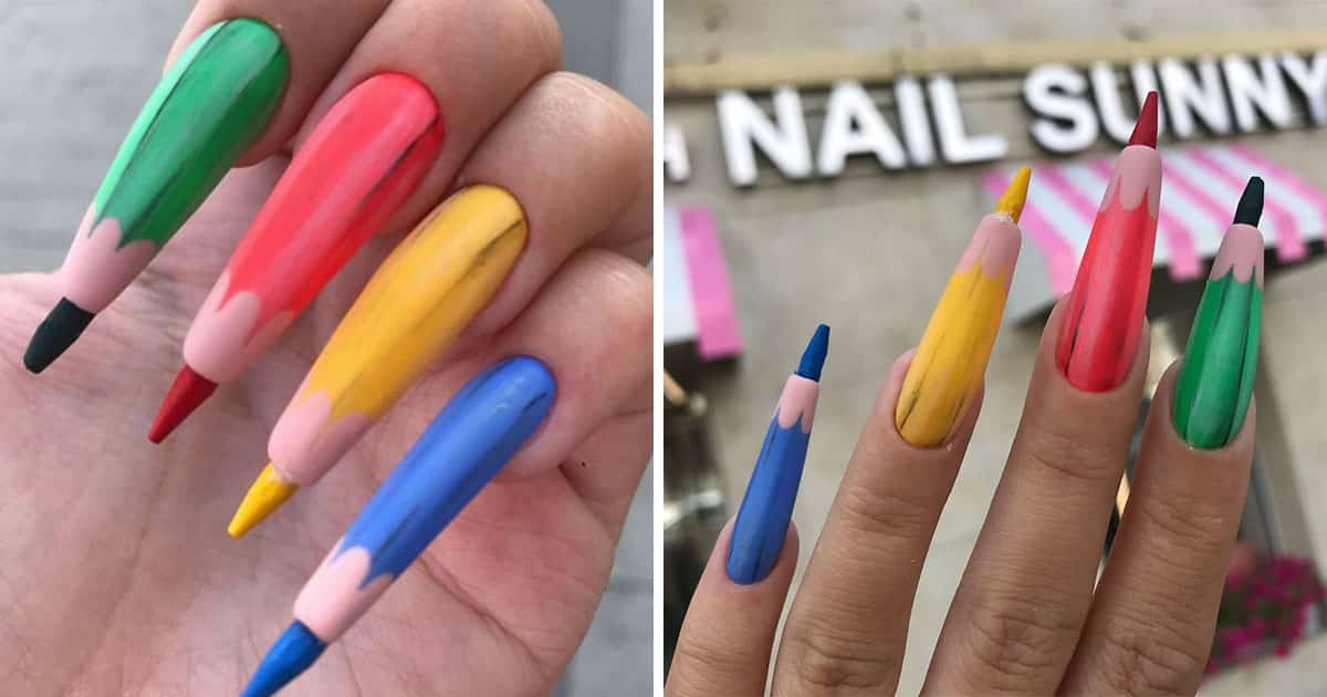 A nova moda agora é fazer as unhas em formato de lápis de cor...