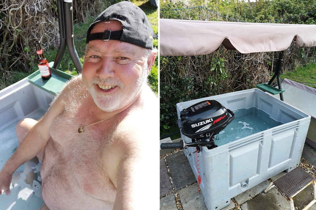 Homem aproveitou a quarentena para criar uma banheira de hidromassagem com o motor de um barco no seu quintal