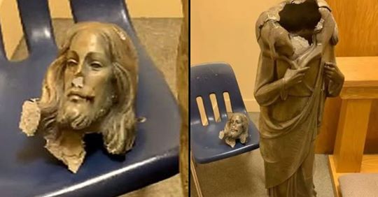 Estátua de Jesus Cristo encontrada sem cabeça numa igreja