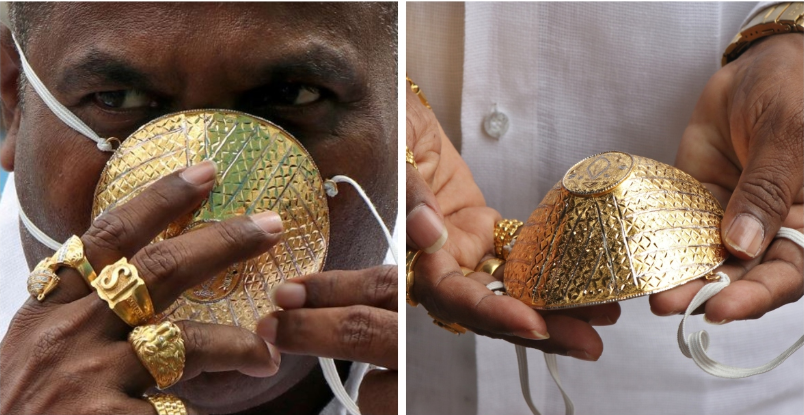 Empresário na Índia usa máscara de ouro no valor de 3500 euros para se proteger do coronavírus