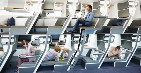 Estes novos assentos de avião permitem que possas deitar-te a meio do voo, mesmo em classe económica