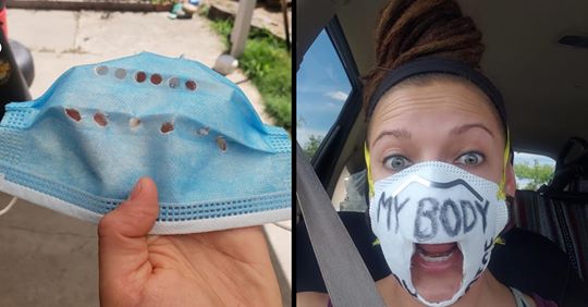 Mulher decide fazer uns furos na máscara para "respirar melhor"