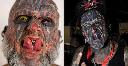 Homem que tem 95% do corpo tatuado partilha fotografia de como era antigamente