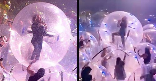 Banda dá concerto com distanciamento social através de bolhas de plástico gigantes