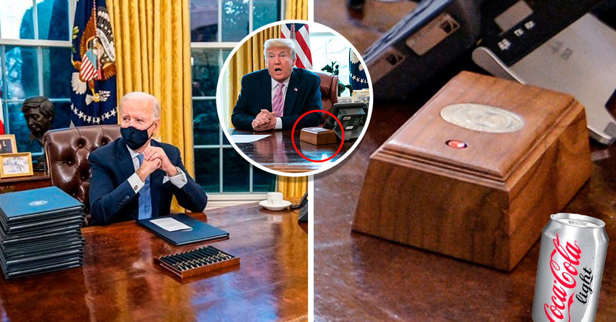 Joe Biden elimina botão vermelho que Donald Trump mantinha no Salão Oval, na Casa Branca