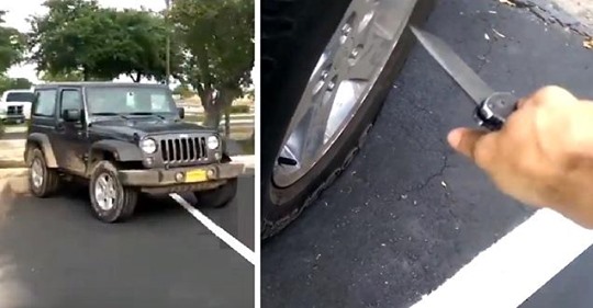 Homem vandaliza um Jeep por este ter ocupado dois lugares num parque de estacionamento vazio