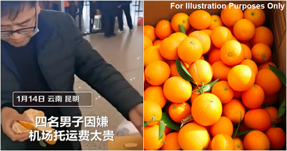 4 homens comeram 30Kg de laranjas em 30 minutos para evitar a taxa de bagagem no aeroporto