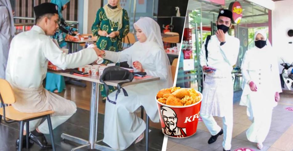 Recém-casados celebram a boda no KFC: o único local aberto devido à pandemia