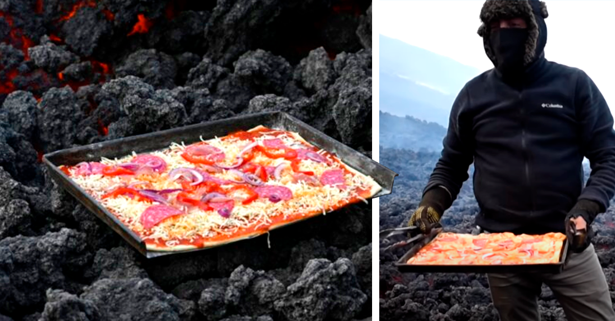 Homem no Guatemala cozinha pizzas sobre a lava de um vulcão ativo