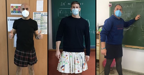 Professores homens usam saia para dar aulas depois de um aluno ter sido expulso por ter ido para a escola com uma