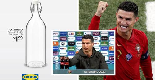 IKEA lança garrafas de água com o nome de Cristiano Ronaldo depois do engraçado incidente do jogador com a Coca-Cola