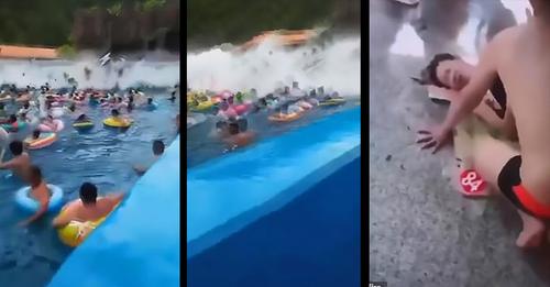 O momento em que mais de 40 pessoas ficaram feridas depois de um problema ter causado um "tsunami" numa piscina de ondas