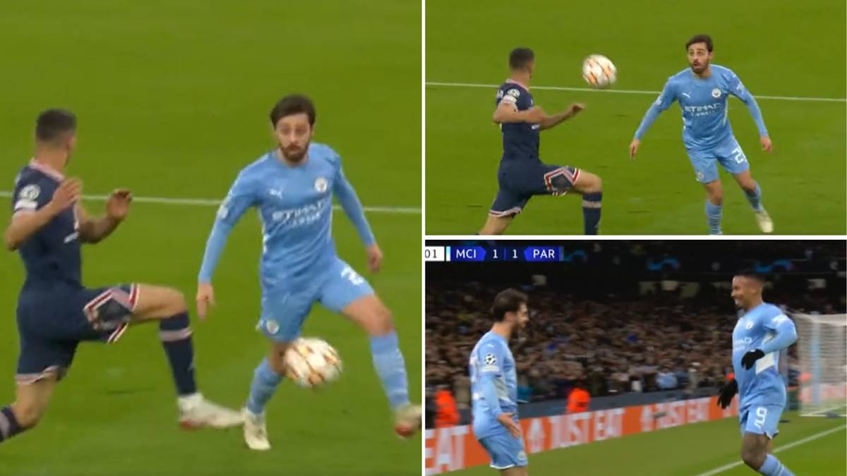 Bernardo Silva desafia as leis da física com passe magistral para servir Gabriel Jesus na vitória do Manchester City